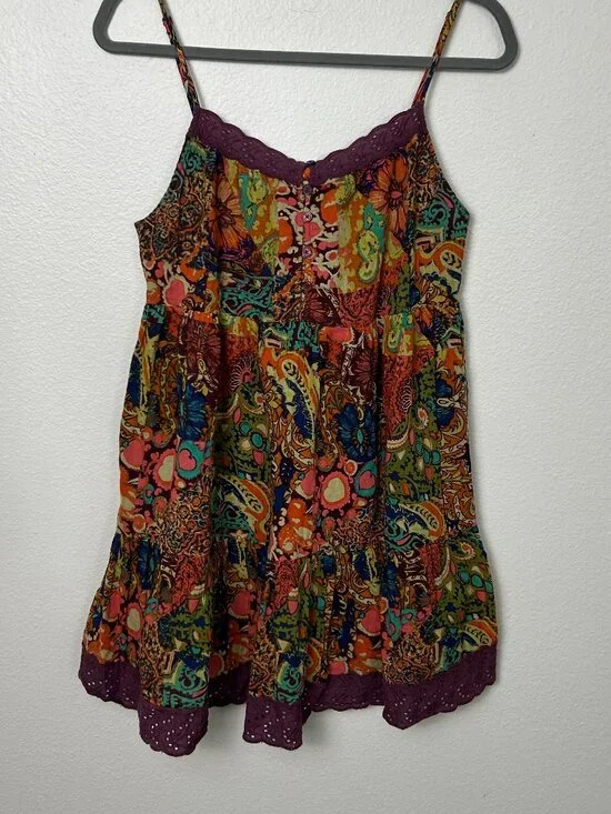 Urban Outfitters | Hanna Cecilia Tiered Mini Dress, Multi Colored Boho, size M - Picture 2 of 10